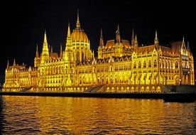 Budapest parliament at night in Hungary