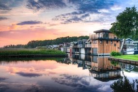 Houses on a lake bank