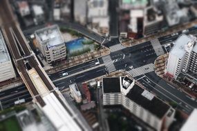 view from a height of the intersection of city streets