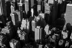 panoramic view of skyscrapers in new york in black and white image