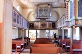 wooden pews in church