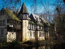 Old ornamented Building at water in park, germany, dÃ¼sseldorf, eller