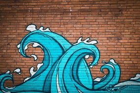 Beautiful graffiti with the waves on the wall