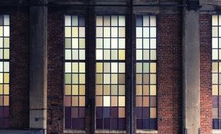 large windows with glass on an old building