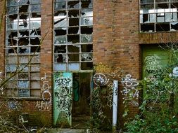 ruined factory with broken windows