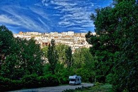 Beautiful landscape of the mountains with the motorhome