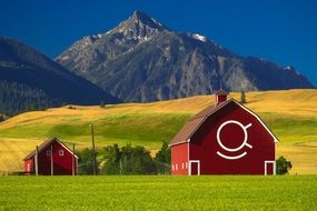 landscape of barn farm in the national forest