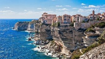 scenic old town on sandstone cliff at sea, Coastline Landscape