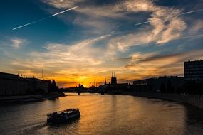 sunset on the background of the river, poland