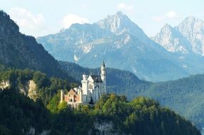 Neuschwanstein Castle in the background of the mountains
