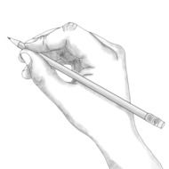 Drawing of the pencil in the hand