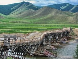 wooden road bridge in Mongolia