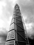 black and white photo of a skyscraper