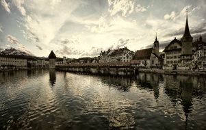 Lucerne city panorama view from the lake