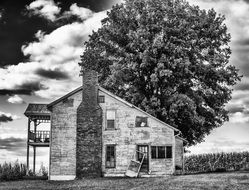 monochrome photo of countryside scenery