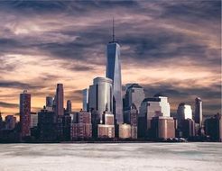 Skyline of city at frozen lake, usa, washington, Seattle