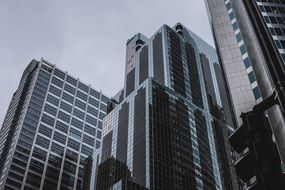 grey facades of Skyscrapers in city