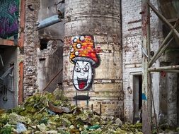 colorful graffiti on the ruins of an old factory