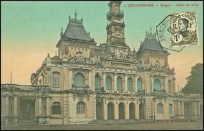 Vintage card with the image of an old building in Saigon