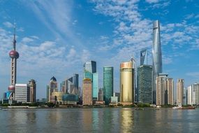 Cityscape of modern glass skyscrapers in shanghai