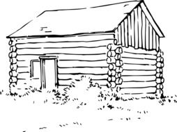 black and white graphic image of a wooden hut
