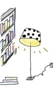 Drawing of the lamp near the bookshelf