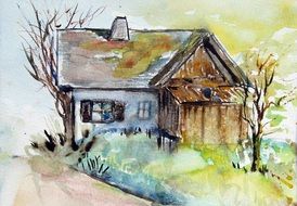 watercolor painted country house