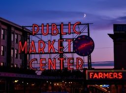 neon sign in washington at night