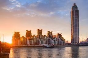 St George Wharf Tover in London at sunset, England