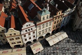 picturesque Buildings on square, top view, Czech, Prague