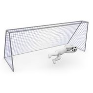 goalkeeper catches the ball near the goal in football