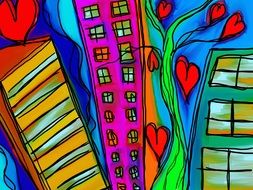 colored high-rise buildings drawing