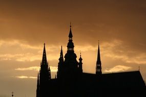 silhouette of Prague Castle architecture at sunset