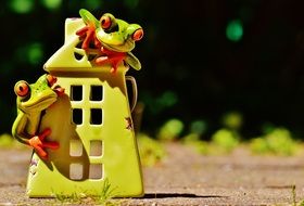 ceramic figurine of a frog near the house