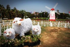 sculptures of sheep in the garden