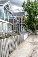 landscape of beach houses on lake michigan