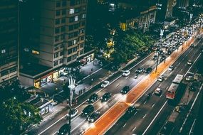 movement of cars on the highway at night