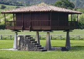 Horreo, wooden granary on stone pillars, spain, asturias