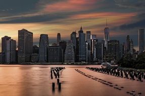 beautiful sunset over Manhattan view from the water
