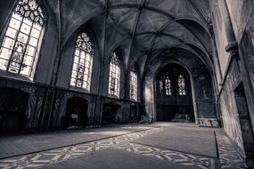 Inside of church in black and white background