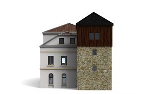 castle house 3d model drawing at white background