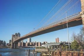 photo of the Brooklyn bridge bottom view