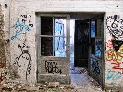 doors with a window in an abandoned factory