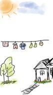 a child's drawing of a house in the village
