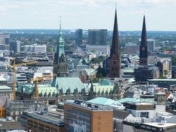 historical buildings in modern city, germany, Hamburg