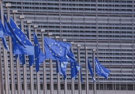 flags in front of the European Parliament