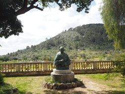 antoni despuig statue in Estate Raixa garden, spain, Mallorca