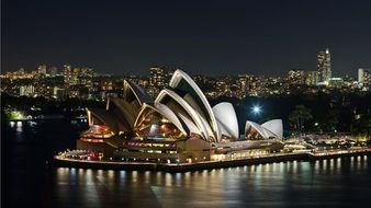 Sydney opera house in thr night harbor