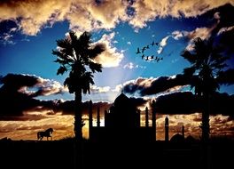 silhouette of a mosque at sunset