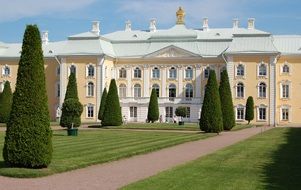 park in front of Peterhof Palace, russia, st petersburg